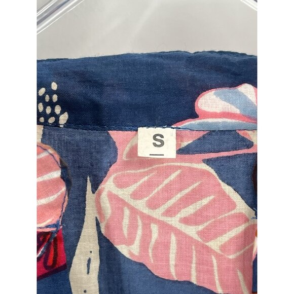 Floral Block Print Cotton Kaftan Midi Floral Tropical Boho Sz Small - Picture 4 of 5